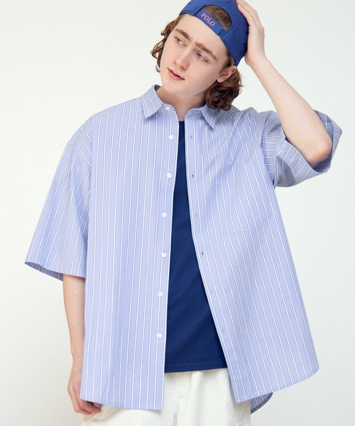 EMMA CLOTHES（エマクローズ）の「リラックスワイド レギュラーカラー ベーシックブロードS/Sシャツ（シャツ/ブラウス・メンズ・ホワイト/ブルー/チャコール/ホワイト系1/グレー系1/グレー系2/ライトベージュ/ブルー系1/ブラウン/ブルー系2/グリーン・M/L）」の20枚目の写真