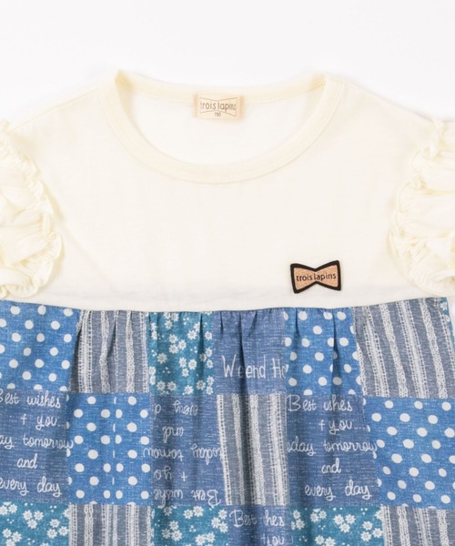 trois lapins kp（トロワラパンケーピー）の「パッチワークプリントのワンピース(100-130cm)（ワンピース・キッズ・ブルー・110cm/120cm/130cm/100cm）」の3枚目の写真