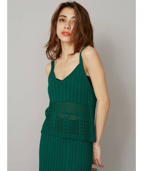 EVRIS（エヴリス）の「クロシェニットキャミ【セットアップ着用可能】（キャミソール・レディース・ブラック/グリーン/アイボリー・FREE）」の4枚目の写真