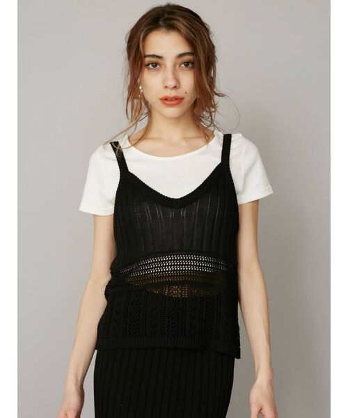 クロシェニットキャミソール / ブラック / フリー EVRIS（エヴリス）の「クロシェニットキャミ【セットアップ着用