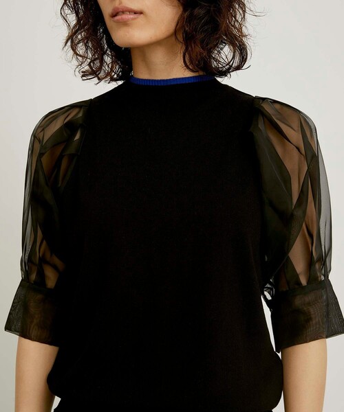 CITY TOKYO（シティトウキョウ）の「シアースリーブニットトップス（ニット/セーター・レディース・ベージュ/ブラック/ライム・FREE）」の5枚目の写真