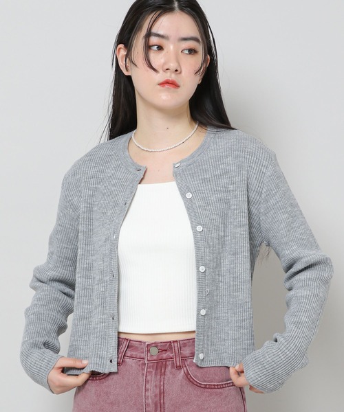 ALAND（エーランド）の「3.3Field Trip／リブラウンドニットカーディガン　2277667（カーディガン/ボレロ・レディース・ブラック/ベージュ/グレー/セージグリーン・FREE）」の4枚目の写真