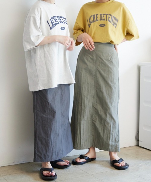 flaner（フラネ）の「Nylon long skirt/ナイロンロングスカート（スカート・レディース・チャコールグレー/カーキ・SMALL/MEDIUM）」の13枚目の写真