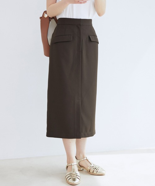 VIS(ビス)の「【EASY CARE】フロントスリットタイトスカート(スカート・レディース・ダークブラウン/オレンジ/ベージュ系その他2・SS/S/M)」の2枚目の写真
