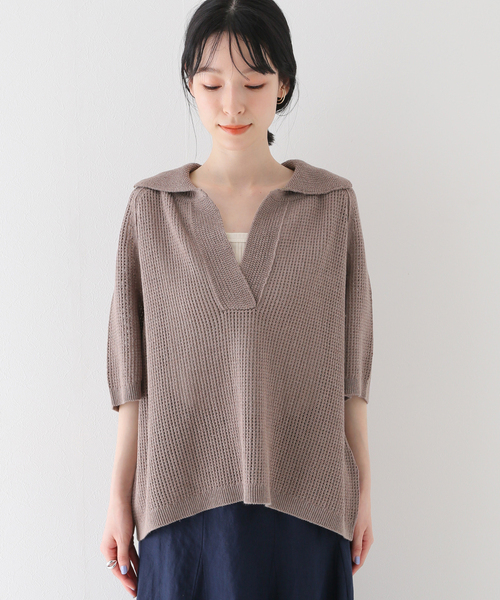SLOBE IENA(スローブイエナ)の「【NEARBYME/ニアーバイミー】 メッシュスキッパーニット(ニット/セーター・レディース・ブラウン/グリーン・FREE)」の12枚目の写真
