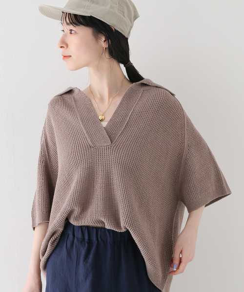 SLOBE IENA(スローブイエナ)の「【NEARBYME/ニアーバイミー】 メッシュスキッパーニット(ニット/セーター・レディース・ブラウン/グリーン・FREE)」の8枚目の写真