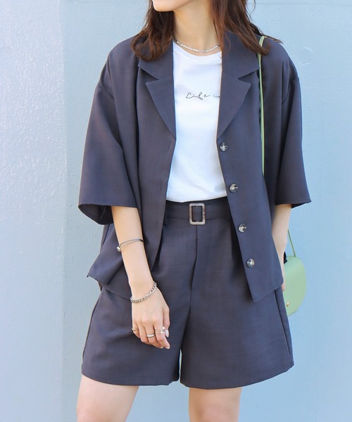 libelle more(リベル モア)の「ドライタッチ シャツジャケットセットアップ(セットアップ・レディース・チャコールグレー/グリーン/ベージュ・L/M)」の2枚目の写真