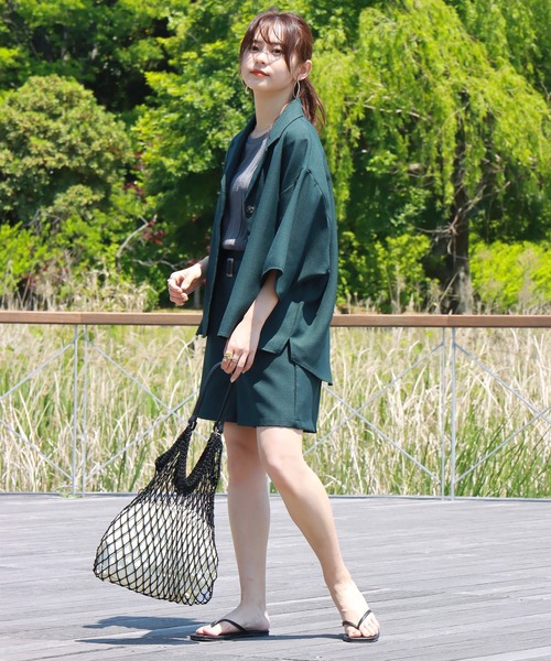 libelle more(リベル モア)の「ドライタッチ シャツジャケットセットアップ(セットアップ・レディース・チャコールグレー/グリーン/ベージュ・L/M)」の7枚目の写真