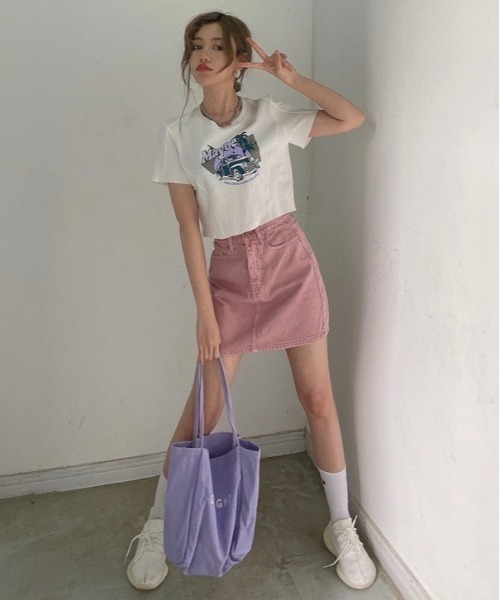 SONA（ソナ）の「SONYUNARA ビンテージプリントクロップ半袖Tシャツ（Tシャツ/カットソー・レディース・ホワイト/モカ・FREE）」の4枚目の写真