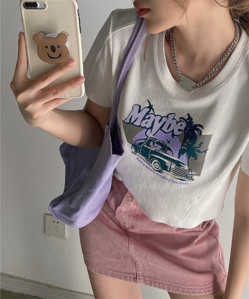 SONA（ソナ）の「SONYUNARA ビンテージプリントクロップ半袖Tシャツ（Tシャツ/カットソー・レディース・ホワイト/モカ・FREE）」の10枚目の写真