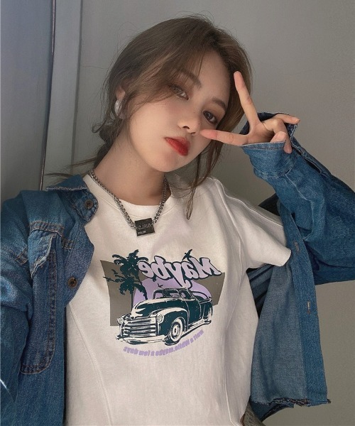 SONA（ソナ）の「SONYUNARA ビンテージプリントクロップ半袖Tシャツ（Tシャツ/カットソー・レディース・ホワイト/モカ・FREE）」の6枚目の写真