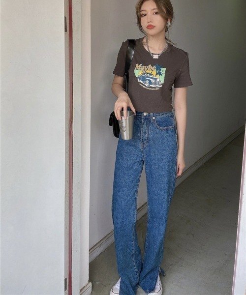 SONA（ソナ）の「SONYUNARA ビンテージプリントクロップ半袖Tシャツ（Tシャツ/カットソー・レディース・ホワイト/モカ・FREE）」の3枚目の写真