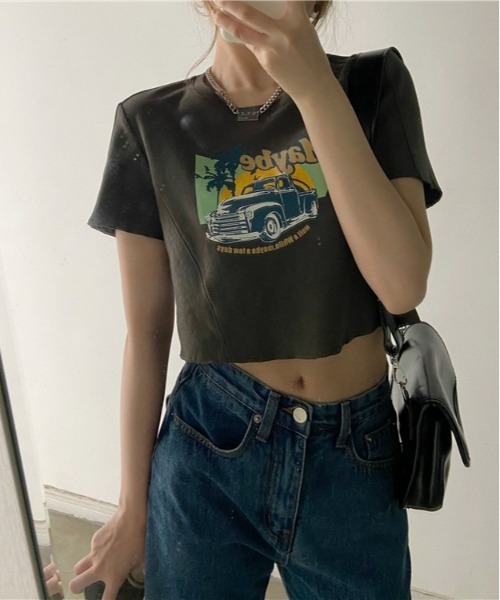 SONA（ソナ）の「SONYUNARA ビンテージプリントクロップ半袖Tシャツ（Tシャツ/カットソー・レディース・ホワイト/モカ・FREE）」の5枚目の写真