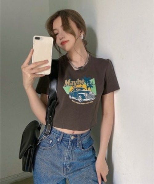 SONA（ソナ）の「SONYUNARA ビンテージプリントクロップ半袖Tシャツ（Tシャツ/カットソー・レディース・ホワイト/モカ・FREE）」の14枚目の写真