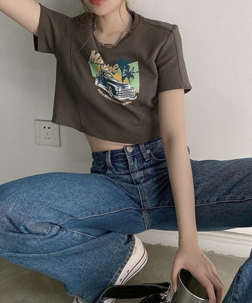 SONA（ソナ）の「SONYUNARA ビンテージプリントクロップ半袖Tシャツ（Tシャツ/カットソー・レディース・ホワイト/モカ・FREE）」の9枚目の写真