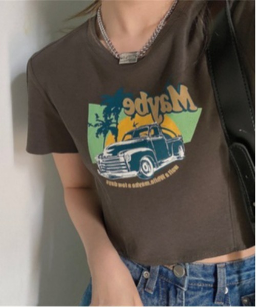SONA（ソナ）の「SONYUNARA ビンテージプリントクロップ半袖Tシャツ（Tシャツ/カットソー・レディース・ホワイト/モカ・FREE）」の7枚目の写真