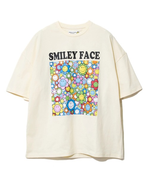 SMILEY FACE(スマイリーフェイス)の「SMILEY FACE/スマイリーフェイス BOXフラワースマイルTEE【GSC別注】(Tシャツ/カットソー・メンズ・ナチュラル/ブルー/チャコールグレー・LARGE/MEDIUM)」の2枚目の写真