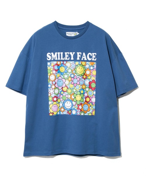 SMILEY FACE(スマイリーフェイス)の「SMILEY FACE/スマイリーフェイス BOXフラワースマイルTEE【GSC別注】(Tシャツ/カットソー・メンズ・ナチュラル/ブルー/チャコールグレー・LARGE/MEDIUM)」の3枚目の写真