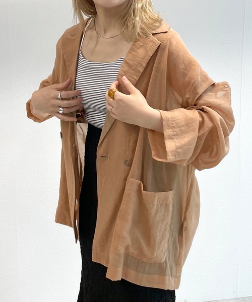 w closet(ダブルクローゼット)の「【マルチウェイ】テーラードシャツジャケット(テーラードジャケット・レディース・ベージュ/ピンク/アイボリー/ライトベージュ・FREE)」の3枚目の写真