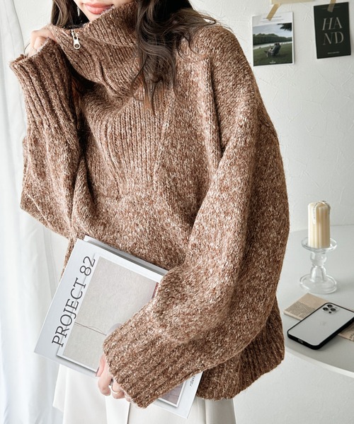 Java（ジャバ）の「《JaVaジャバ コラボ》 ふわふわに癒され。ミックスカラー糸 ハーフジップ セーラー カラー オーバーサイズ ニット プルオーバー（ニット/セーター・レディース・ブラウン/イエロー/ブルー/グリーン/アイボリー/キャメル・SMALL/MEDIUM/LARGE/X-LARGE）」の7枚目の写真