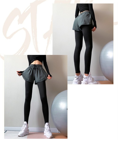 FREE BLUES（フリーブルース）の「ボトムセット トレーニング エッセンシャルズレギンス/ヨガフィットネス スポーツウェア（スポーツグッズ・レディース・ブラック/パープル/グリーン・M/L）」の4枚目の写真