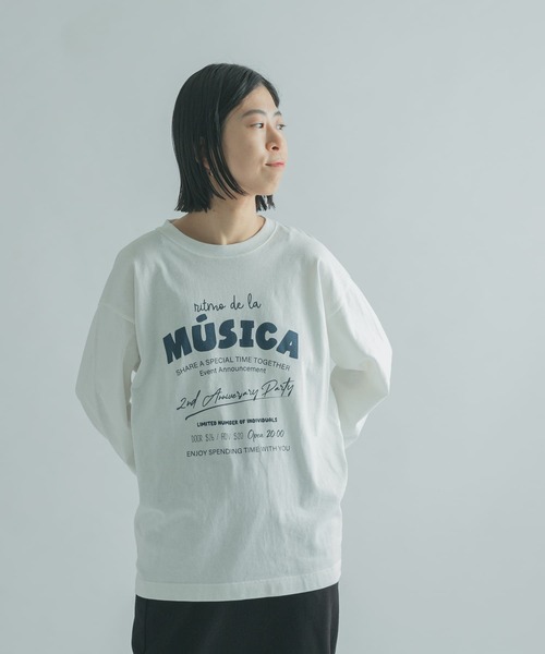 FORK&SPOON（フォークアンドスプーン）の「FORK&SPOON　ロゴプリントロングスリーブTシャツ（Tシャツ/カットソー・レディース・ブラック/オフホワイト・1）」の2枚目の写真