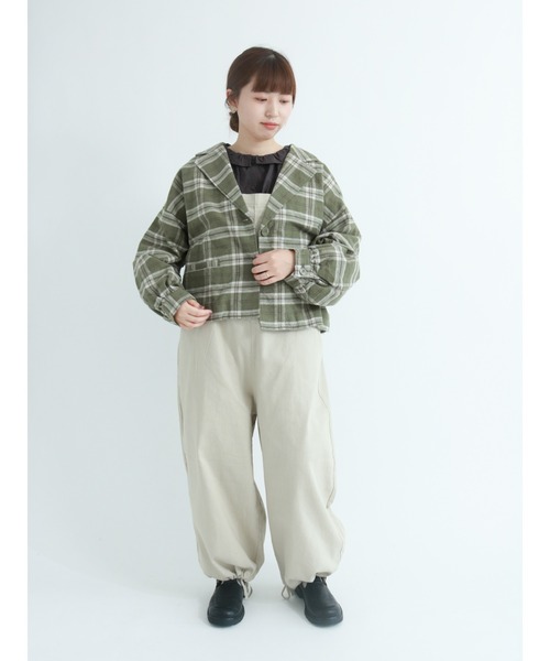 Samansa Mos2（サマンサ モスモス）の「【ETHICAL CRAFTS】リサイクルリネン混ジャケット（ノーカラージャケット・レディース・ブラック/ベージュ/ブラウン/カーキ・ﾌﾘ-）」の7枚目の写真