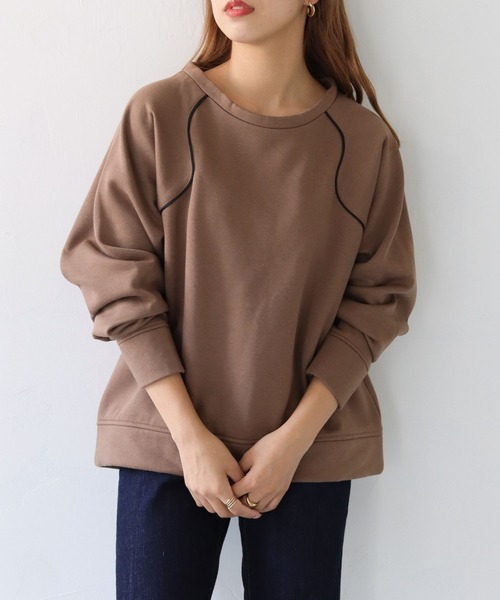 HER CLOSET（ハークローゼット）の「【she mo shelly】ウェーブラグランプルオーバー（スウェット・レディース・ブラウン/ブラック/ライトカーキ/アイボリー・M）」の4枚目の写真