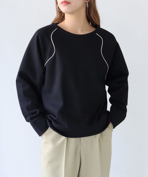 HER CLOSET（ハークローゼット）の「【she mo shelly】ウェーブラグランプルオーバー（スウェット・レディース・ブラウン/ブラック/ライトカーキ/アイボリー・M）」の12枚目の写真