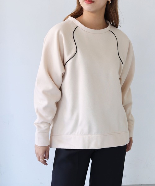 HER CLOSET（ハークローゼット）の「【she mo shelly】ウェーブラグランプルオーバー（スウェット・レディース・ブラウン/ブラック/ライトカーキ/アイボリー・M）」の5枚目の写真