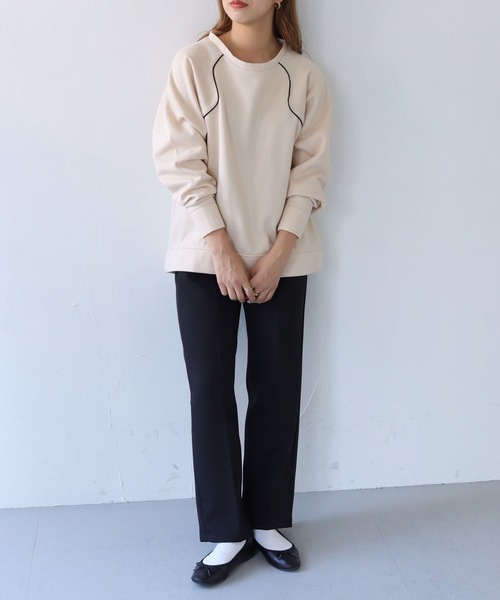 HER CLOSET（ハークローゼット）の「【she mo shelly】ウェーブラグランプルオーバー（スウェット・レディース・ブラウン/ブラック/ライトカーキ/アイボリー・M）」の10枚目の写真
