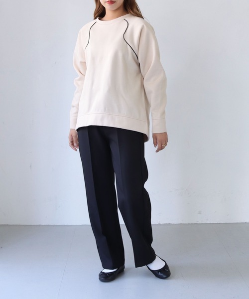 HER CLOSET（ハークローゼット）の「【she mo shelly】ウェーブラグランプルオーバー（スウェット・レディース・ブラウン/ブラック/ライトカーキ/アイボリー・M）」の8枚目の写真