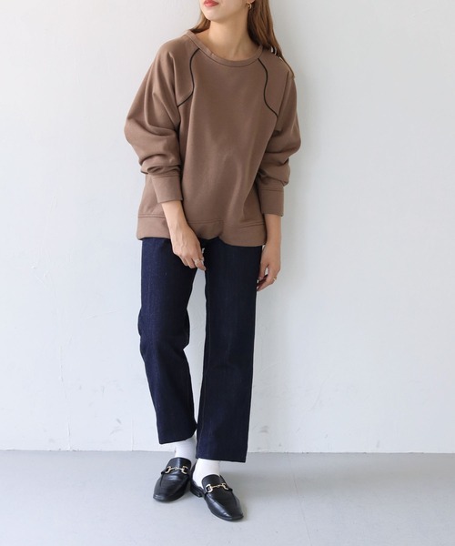 HER CLOSET（ハークローゼット）の「【she mo shelly】ウェーブラグランプルオーバー（スウェット・レディース・ブラウン/ブラック/ライトカーキ/アイボリー・M）」の19枚目の写真