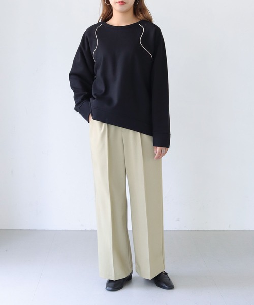 HER CLOSET（ハークローゼット）の「【she mo shelly】ウェーブラグランプルオーバー（スウェット・レディース・ブラウン/ブラック/ライトカーキ/アイボリー・M）」の14枚目の写真
