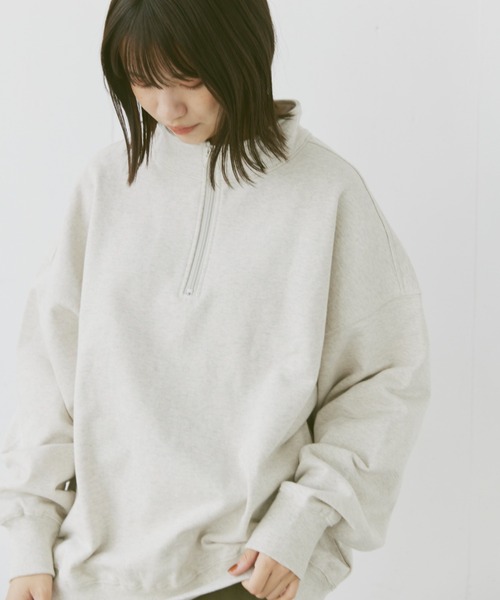 flaner（フラネ）の「Loose half zip sweat/ルーズハーフジップスウェット（スウェット・レディース・ネイビー/グレー・MEDIUM/LARGE）」の5枚目の写真