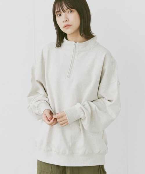 flaner（フラネ）の「Loose half zip sweat/ルーズハーフジップスウェット（スウェット・レディース・ネイビー/グレー・MEDIUM/LARGE）」の4枚目の写真
