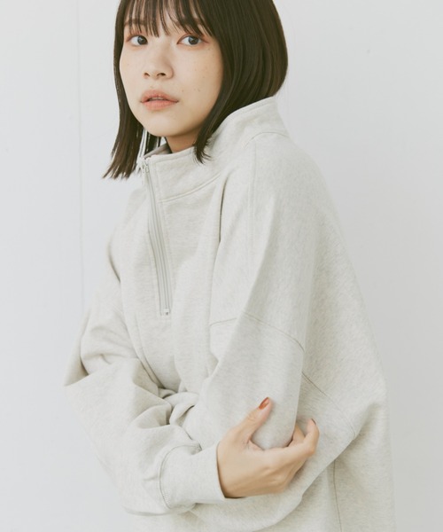 flaner（フラネ）の「Loose half zip sweat/ルーズハーフジップスウェット（スウェット・レディース・ネイビー/グレー・MEDIUM/LARGE）」の9枚目の写真