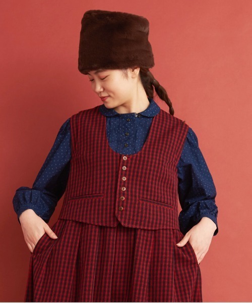 Malle（マル）の「Malle ウール/コットン/リネン ベスト（ベスト・レディース・ネイビー/レッド・FREE）」の2枚目の写真