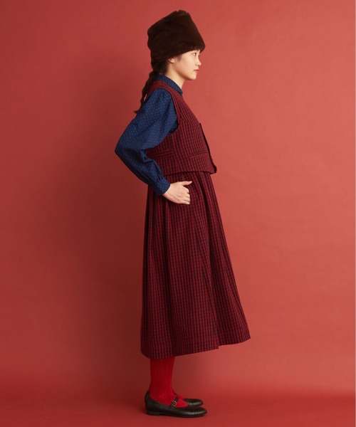 Malle（マル）の「Malle ウール/コットン/リネン ベスト（ベスト・レディース・ネイビー/レッド・FREE）」の8枚目の写真