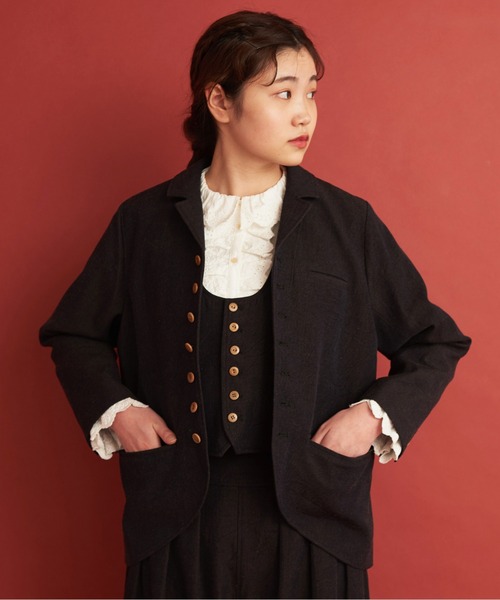 Malle（マル）の「Malle ウール/コットン/リネン ベスト（ベスト・レディース・ネイビー/レッド・FREE）」の11枚目の写真