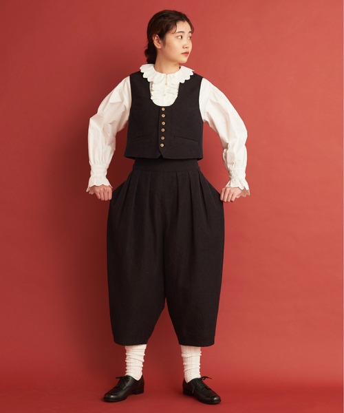 Malle（マル）の「Malle ウール/コットン/リネン ベスト（ベスト・レディース・ネイビー/レッド・FREE）」の15枚目の写真