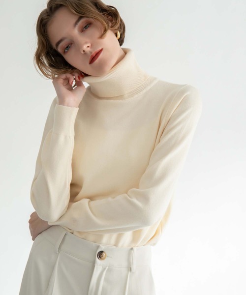 CEDNIE（セドニー）の「タートルネックハイゲージニット（ニット/セーター・レディース・マスタード/ライトグレー/アイボリー/ブラック・M）」の2枚目の写真
