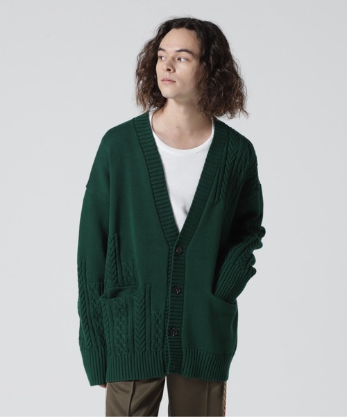 LUSOR（ルーソル）の「LUSOR（ルーソル）SWITCHING KNIT CD スウィッチング ニットカーディガン（カーディガン/ボレロ・メンズ・ブラック/グリーン/アイボリー・M/L）」の3枚目の写真