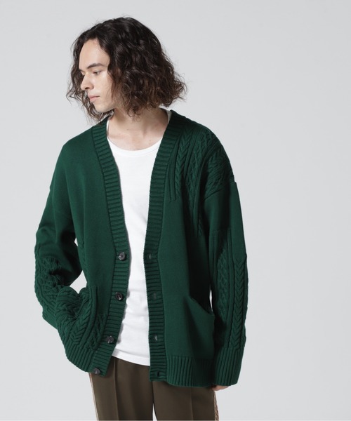 LUSOR（ルーソル）の「LUSOR（ルーソル）SWITCHING KNIT CD スウィッチング ニットカーディガン（カーディガン/ボレロ・メンズ・ブラック/グリーン/アイボリー・M/L）」の5枚目の写真