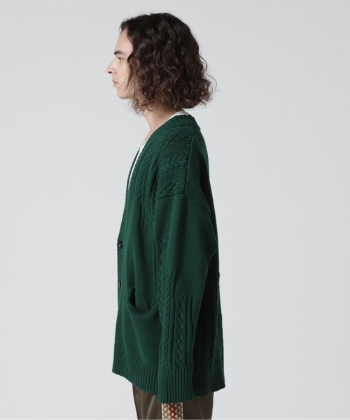 LUSOR（ルーソル）の「LUSOR（ルーソル）SWITCHING KNIT CD スウィッチング ニットカーディガン（カーディガン/ボレロ・メンズ・ブラック/グリーン/アイボリー・M/L）」の7枚目の写真