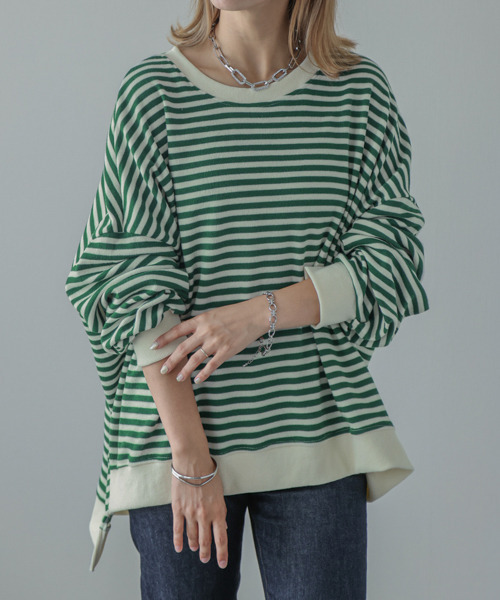 La-gemme(ラジェム)の「ボーダーニットトップス(Tシャツ/カットソー・レディース・ブラック/ブラウン/ブルー/グリーン・フリー)」の9枚目の写真