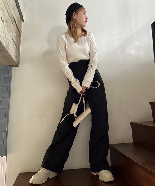 one after another NICE CLAUP（ワンアフターアナザーナイスクラップ）の「ナイロンスラックスパンツ（スラックス・レディース・ブラック/アイボリー/ピンク・SMALL/MEDIUM）」の11枚目の写真