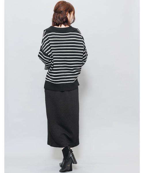 mili an deni（ミリアンデニ）の「スキッパーボーダーニットプルオーバー（ニット/セーター・レディース・ブラック/アイボリー・M）」の8枚目の写真