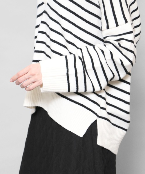 mili an deni（ミリアンデニ）の「スキッパーボーダーニットプルオーバー（ニット/セーター・レディース・ブラック/アイボリー・M）」の10枚目の写真