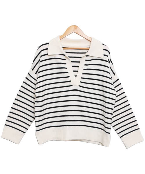 mili an deni（ミリアンデニ）の「スキッパーボーダーニットプルオーバー（ニット/セーター・レディース・ブラック/アイボリー・M）」の11枚目の写真